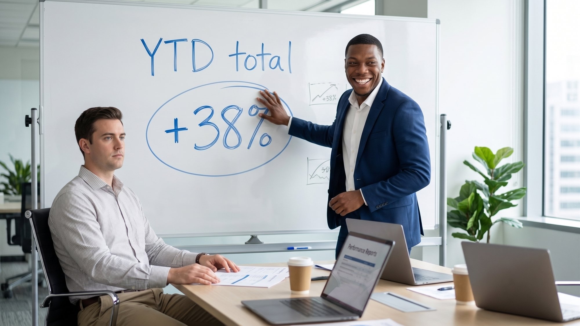 Two reps, one happy with 38% growth YTD because he offered financing more often than his peer.